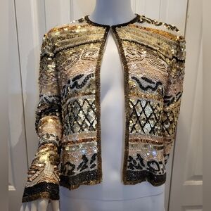 Blacktie By Oleg Cassini Gold Sequin Women's Jacket